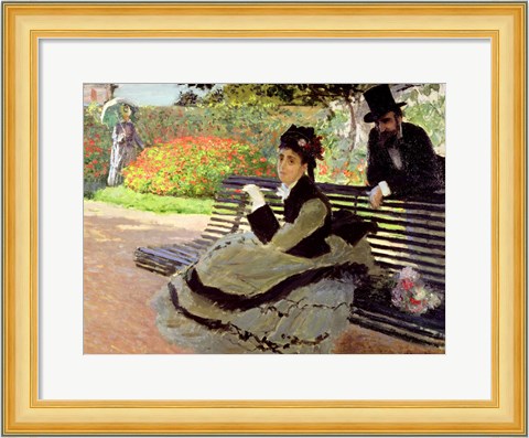 Framed Madame Monet on a Garden Bench Print