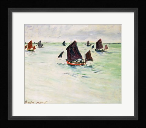 Framed Fishing Boats on the Large de Pourville, 1882 Print