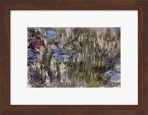 Framed Waterlilies with Reflections of Willows, c.1920 Print