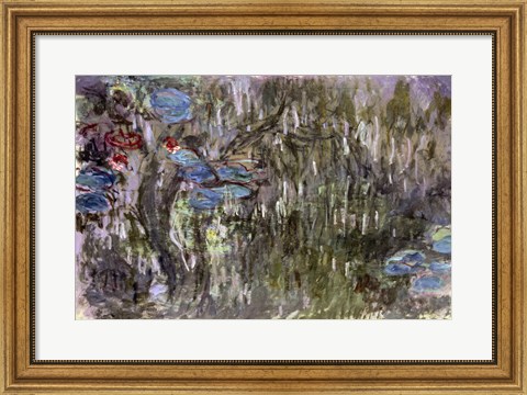Framed Waterlilies with Reflections of Willows, c.1920 Print