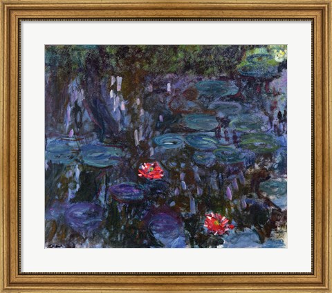 Framed Waterlilies with Reflections of a Willow Tree, 1916-19 Print