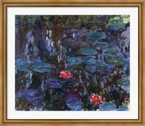 Framed Waterlilies with Reflections of a Willow Tree, 1916-19 Print