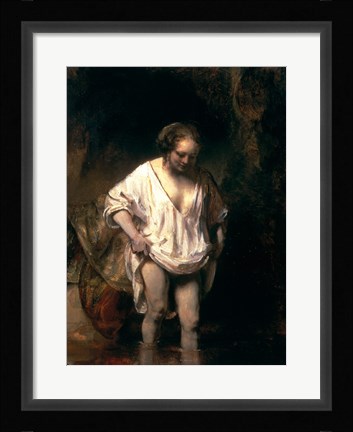 Framed Woman Bathing in a Stream, 1654 Print