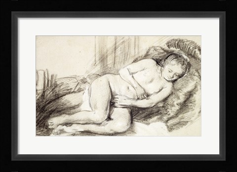Framed Reclining Female Nude Print