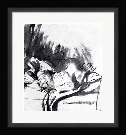 Framed Sick woman in a bed Print