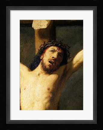 Framed Christ on the Cross, detail of the head Print