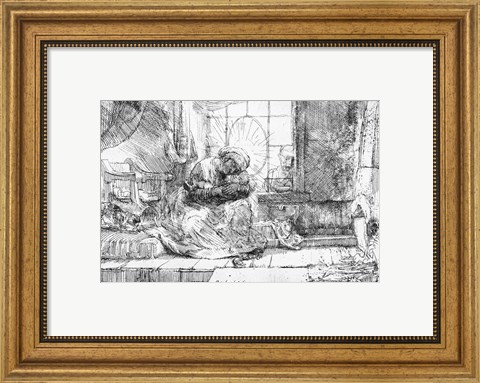 Framed Holy Family with a cat, 1654 Print