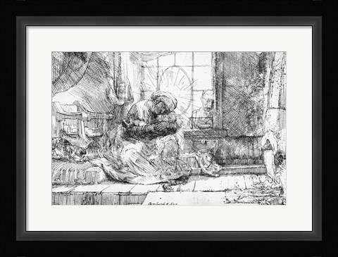 Framed Holy Family with a cat, 1654 Print