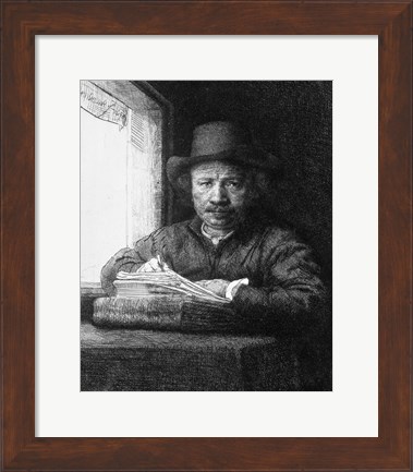 Framed Self portrait while drawing, 1648 Print
