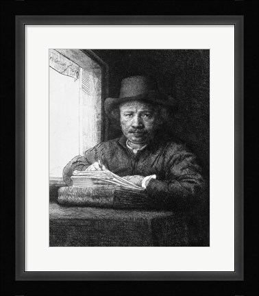 Framed Self portrait while drawing, 1648 Print