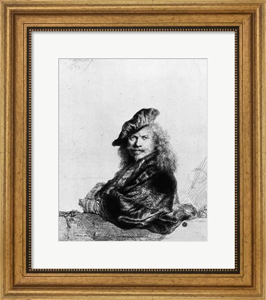Framed Self portrait leaning on a stone sill, 1639 Print