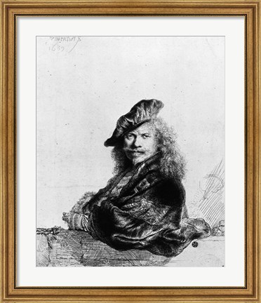 Framed Self portrait leaning on a stone sill, 1639 Print