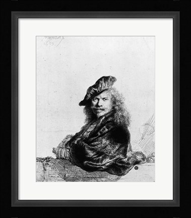 Framed Self portrait leaning on a stone sill, 1639 Print