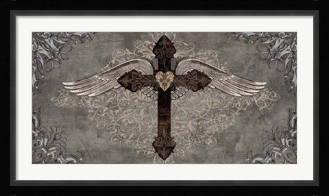 Framed Cross with Wings Print