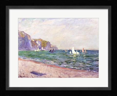 Framed Boats below the Cliffs at Pourville, 1882 Print