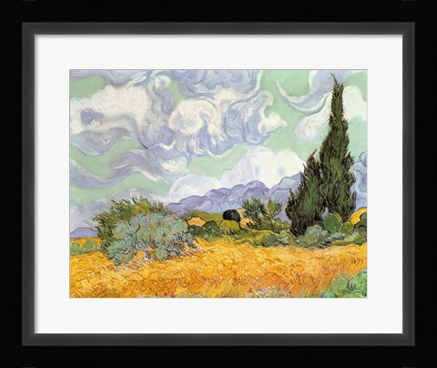 Framed Wheatfield with Cypresses, 1889 Print