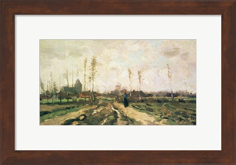 Framed Landscape with a Church and Houses, Nuenen, 1885 Print