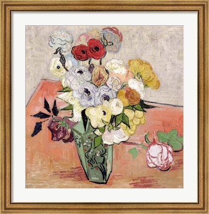 Framed Roses and Anemones, 1890 Print