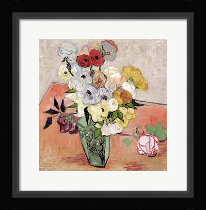 Framed Roses and Anemones, 1890 Print