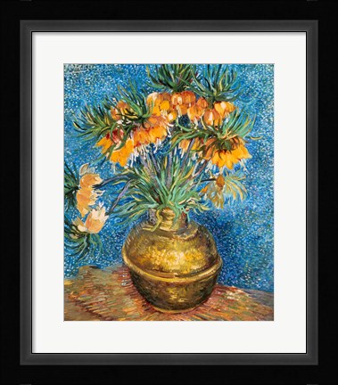 Framed Crown Imperial Fritillaries in a Copper Vase, 1886 Print