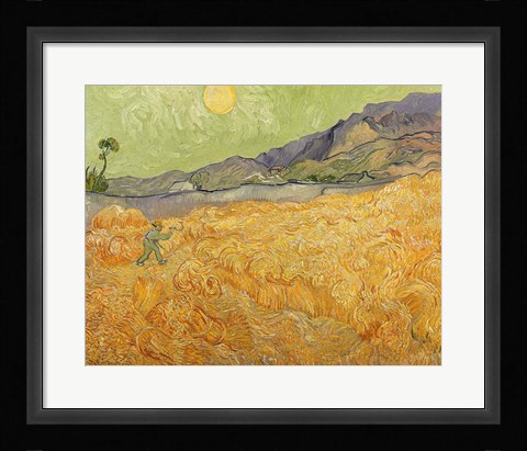 Framed Wheatfield with Reaper, 1889 Print