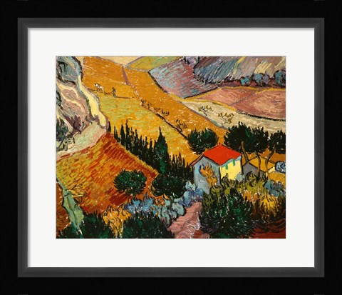 Framed Landscape with House and Ploughman, 1889 Print