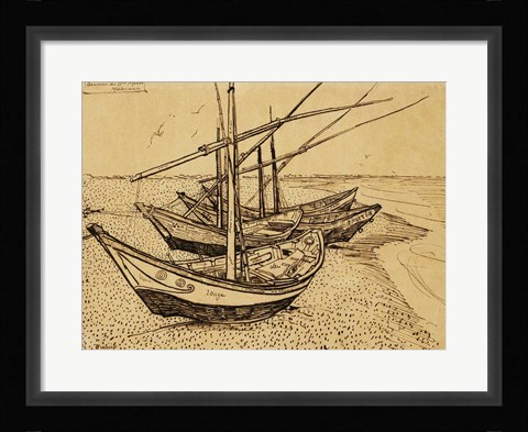 Framed Fishing Boats on the Beach at Saintes-Maries-de-la-Mer, 1888 Print