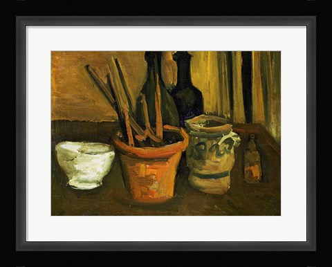 Framed Still Life of Paintbrushes in a Flowerpot, 1884 Print