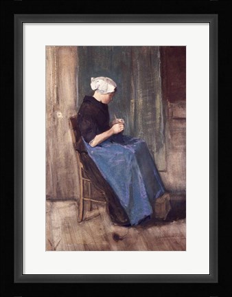 Framed Young Scheveningen Woman Knitting, Facing Right Print
