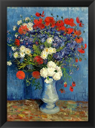 Framed Still Life: Vase with Cornflowers and Poppies, 1887 Print