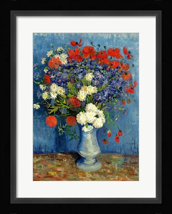 Framed Still Life: Vase with Cornflowers and Poppies, 1887 Print