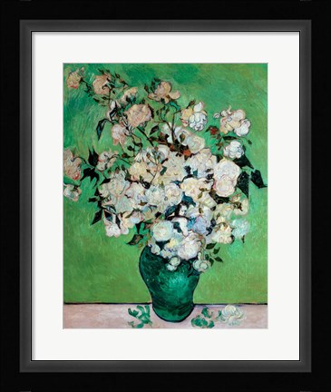 Framed Vase of Roses, 1890 Print