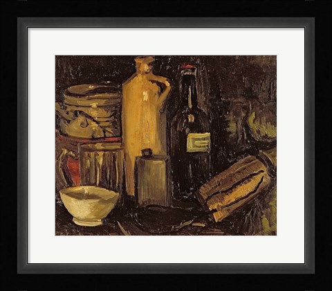 Framed Still life with pots, bottles and flasks Print