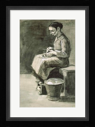 Framed Woman peeling potatoes Print