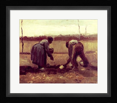 Framed Two Peasants Planting Potatoes, 1885 Print