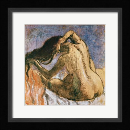 Framed Woman Combing her Hair B Print