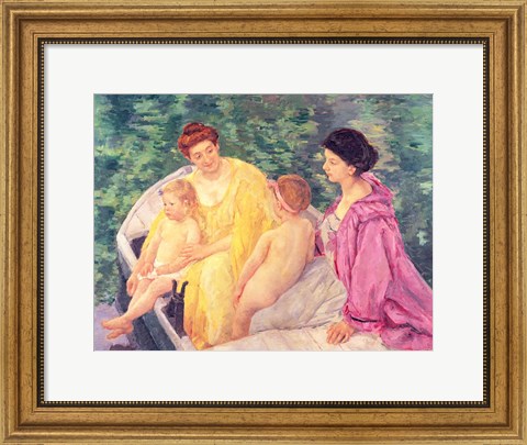 Framed Swim, or Two Mothers and Their Children on a Boat, 1910 Print
