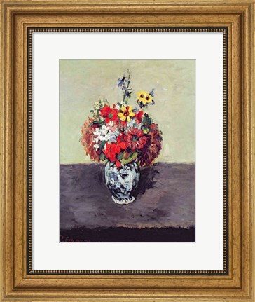Framed Flowers in a Delft vase Print