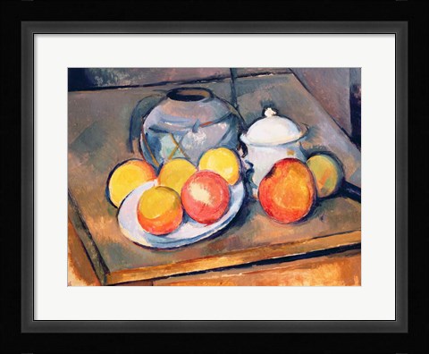 Framed Straw-covered vase, sugar bowl and apples, 1890-93 Print