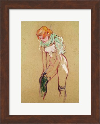 Framed Woman Pulling Up her Stocking, 1894 Print
