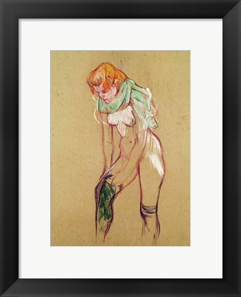 Framed Woman Pulling Up her Stocking, 1894 Print