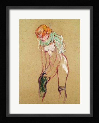 Framed Woman Pulling Up her Stocking, 1894 Print