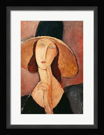 Framed Portrait of Jeanne Hebuterne in a large hat, c.1918-19 Print