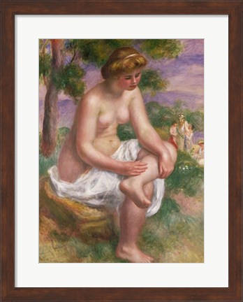 Framed Seated Bather in a Landscape Print
