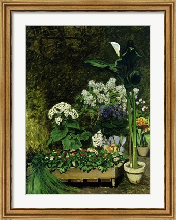Framed Flowers in a Greenhouse, 1864 Print