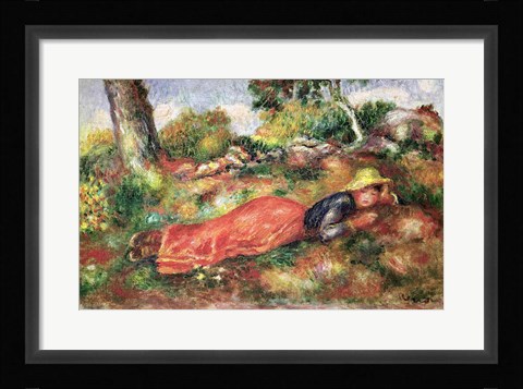 Framed Young Girl Sleeping on the Grass Print