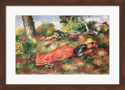 Framed Young Girl Sleeping on the Grass Print