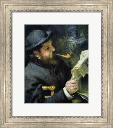 Framed Claude Monet reading a newspaper Print