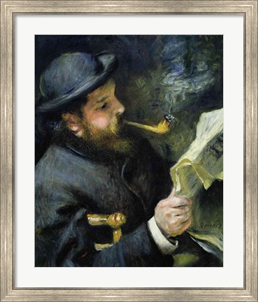 Framed Claude Monet reading a newspaper Print