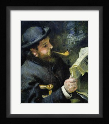 Framed Claude Monet reading a newspaper Print